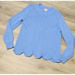 New J.Crew Women's Knit Sweater Baby Blue S/Small Scalloped Hemline NWOT EUC